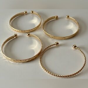Gold Rope Bangle Stack (4 Pieces) | Textured Open Bangles